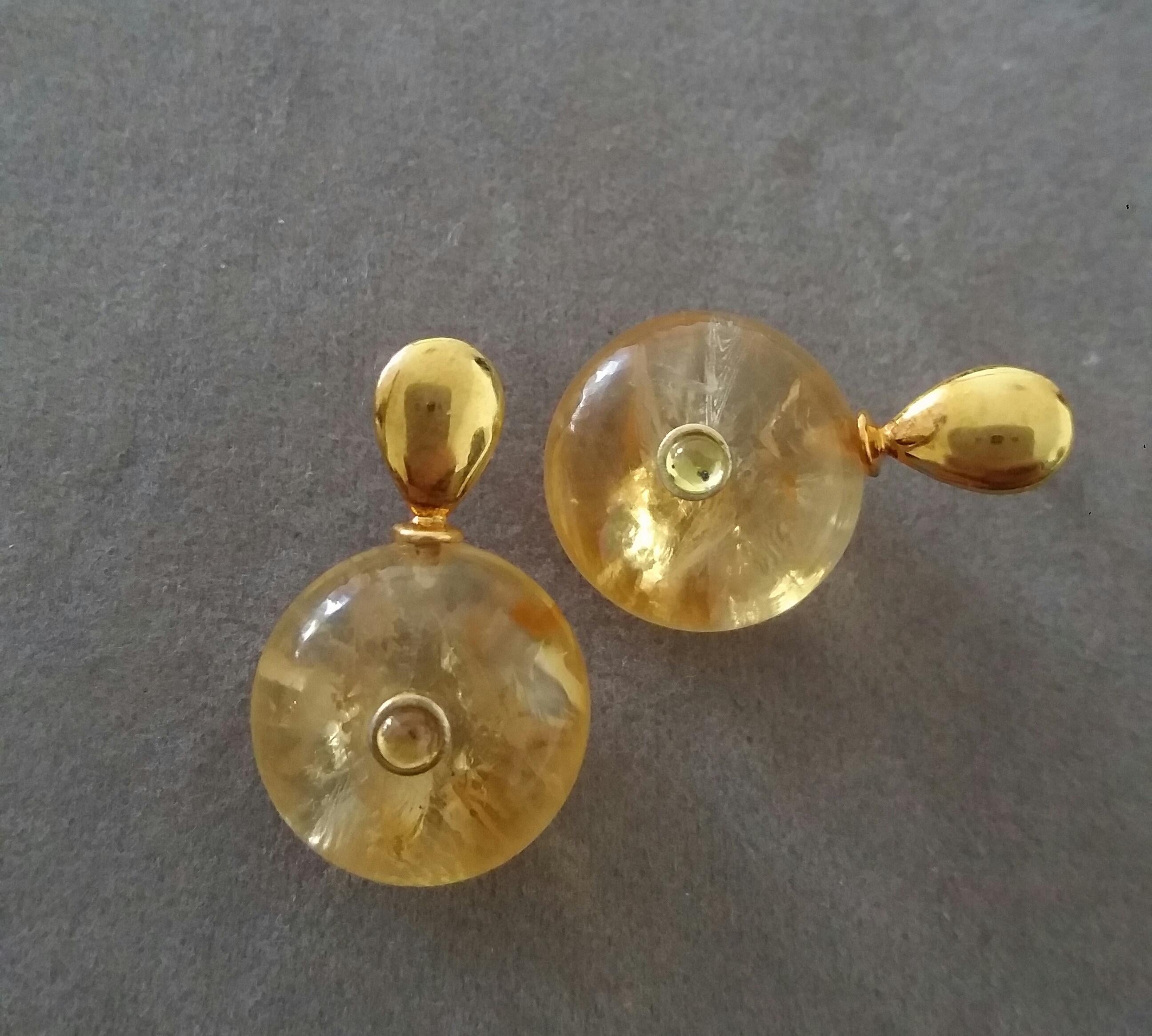 Yellow Sapphire Cab Gold Flat Drop Shape Tops Wheel Shape Citrines Stud Earrings In New Condition For Sale In Bangkok, TH