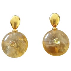 Zafiro Amarillo Cab Oro Gota Plana Forma Tops Rueda Forma Citrinos Pendientes Stud