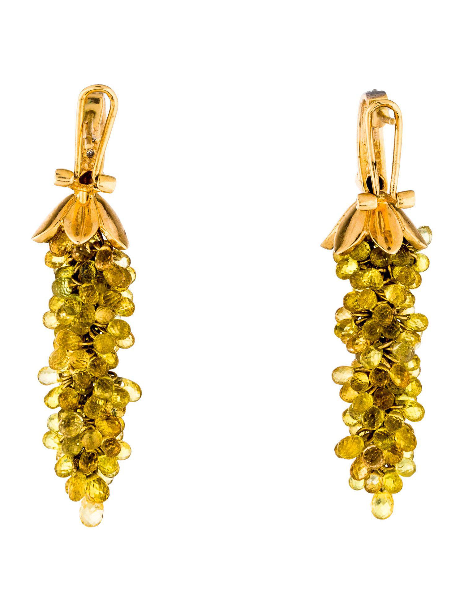 Women's or Men's Yellow Sapphire Chandelier Earrings with Diamonds, 14 Karat Gold