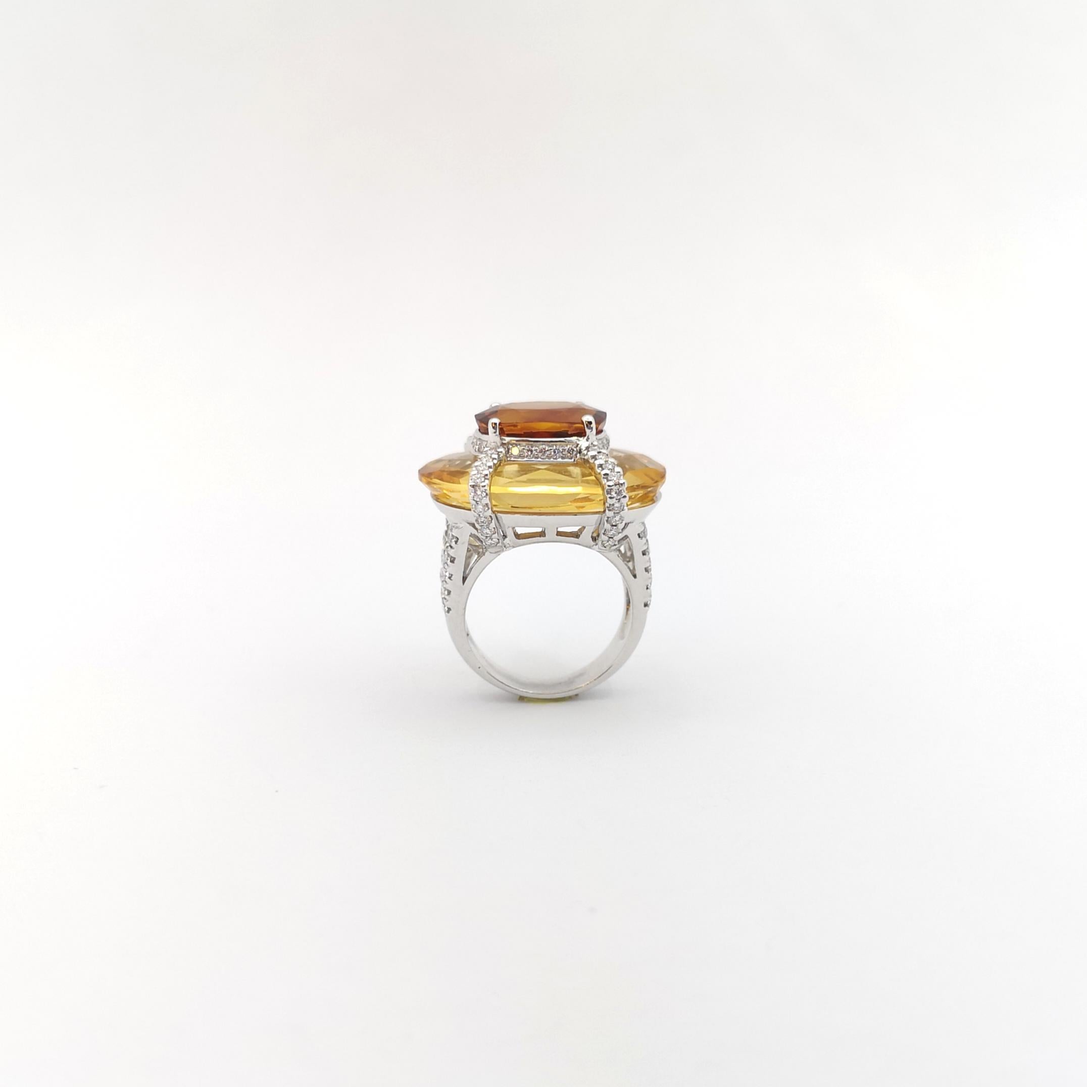 Bague en or blanc 18 carats, saphir jaune, citrine et diamants en vente 4