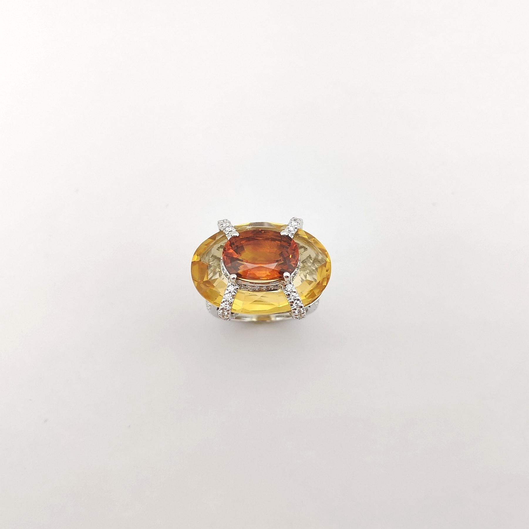 Bague en or blanc 18 carats, saphir jaune, citrine et diamants en vente 5
