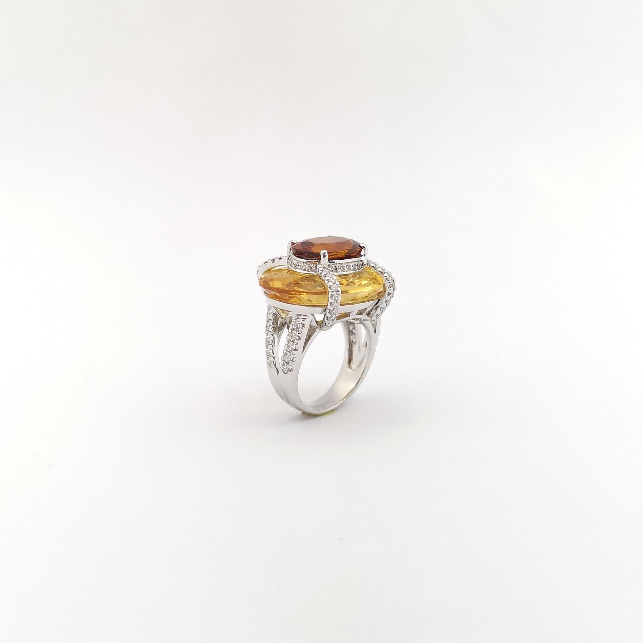 Bague en or blanc 18 carats, saphir jaune, citrine et diamants en vente 7