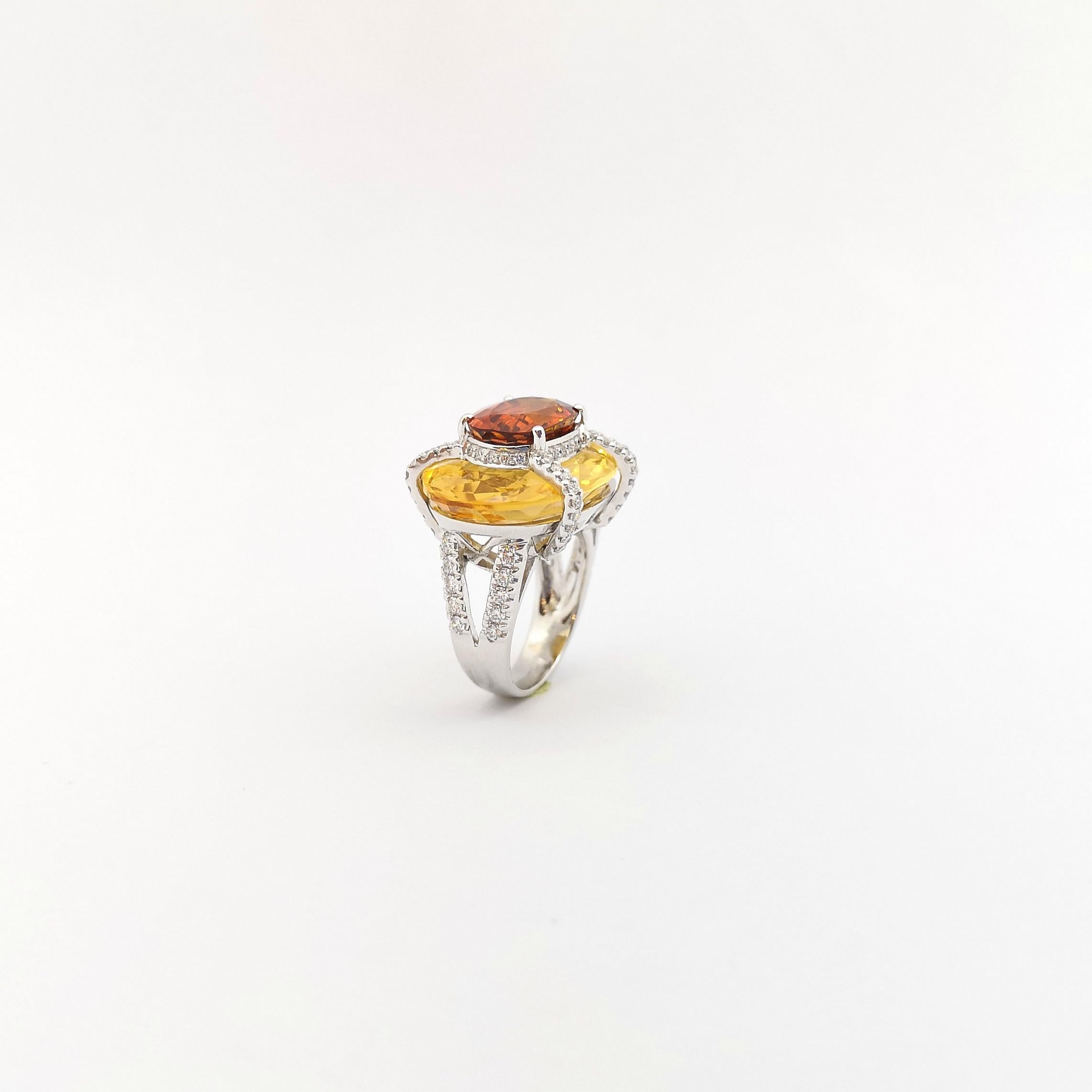Bague en or blanc 18 carats, saphir jaune, citrine et diamants en vente 8