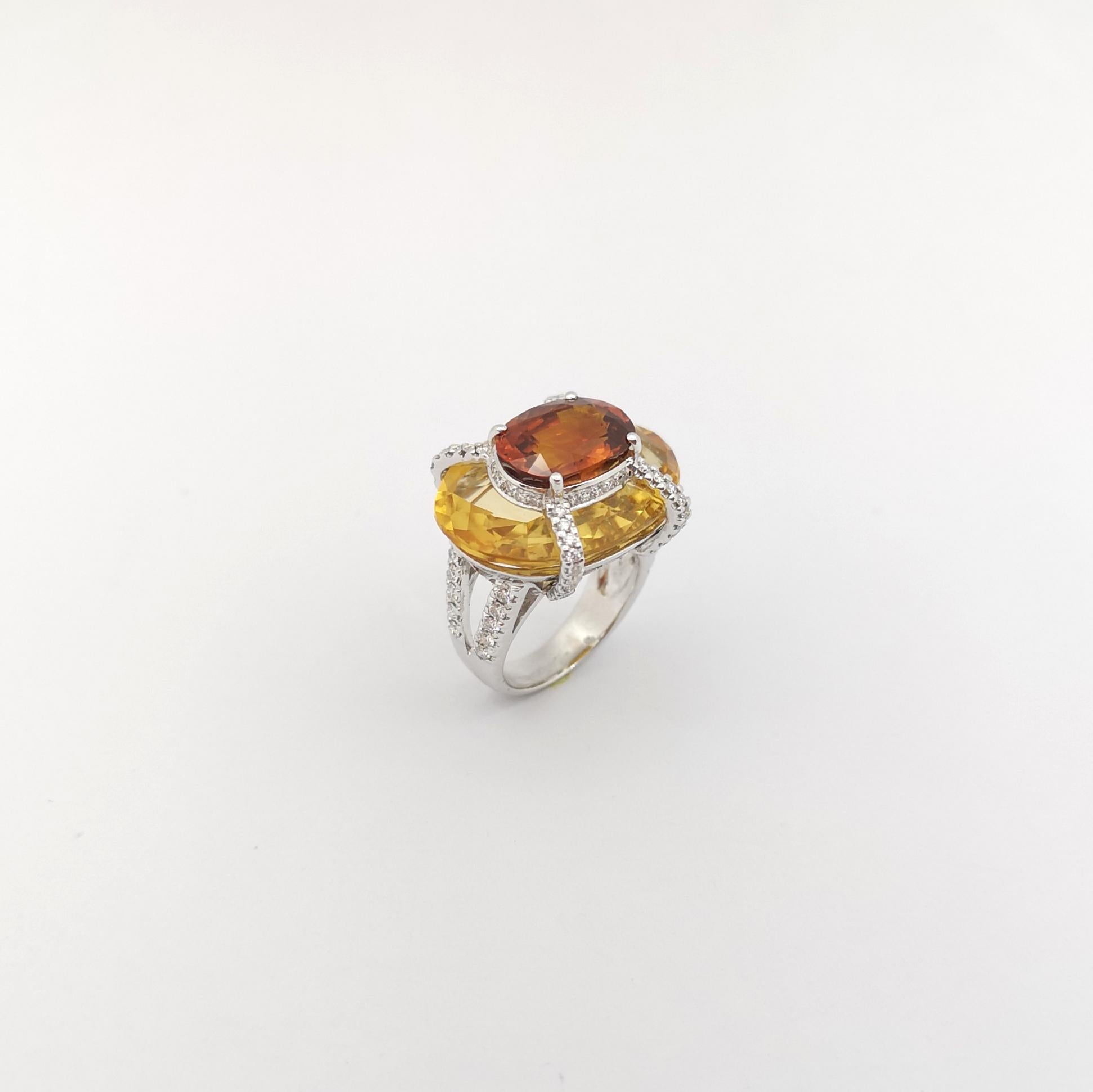 Bague en or blanc 18 carats, saphir jaune, citrine et diamants en vente 9