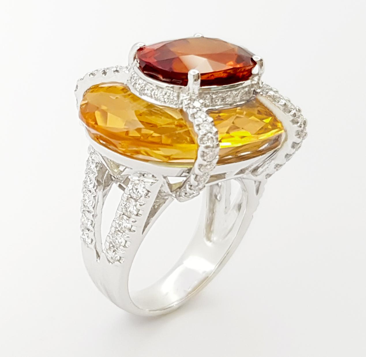 Bague en or blanc 18 carats, saphir jaune, citrine et diamants en vente 10