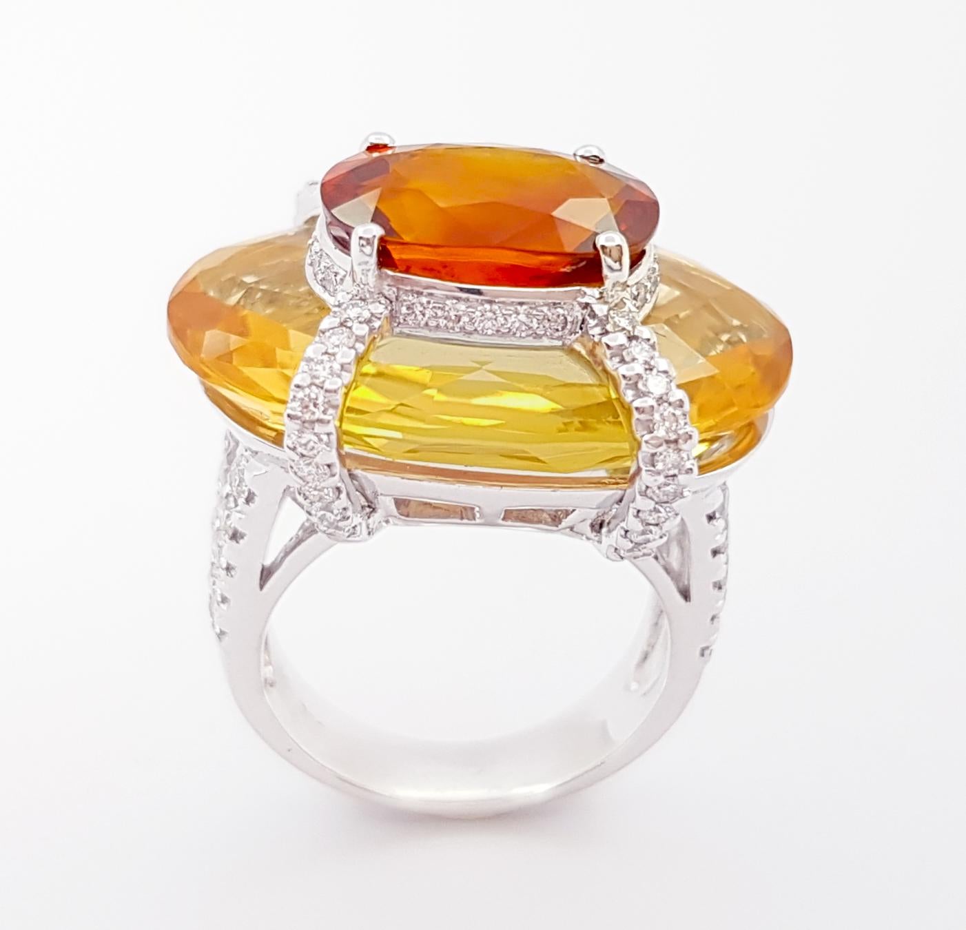 Bague en or blanc 18 carats, saphir jaune, citrine et diamants en vente 11
