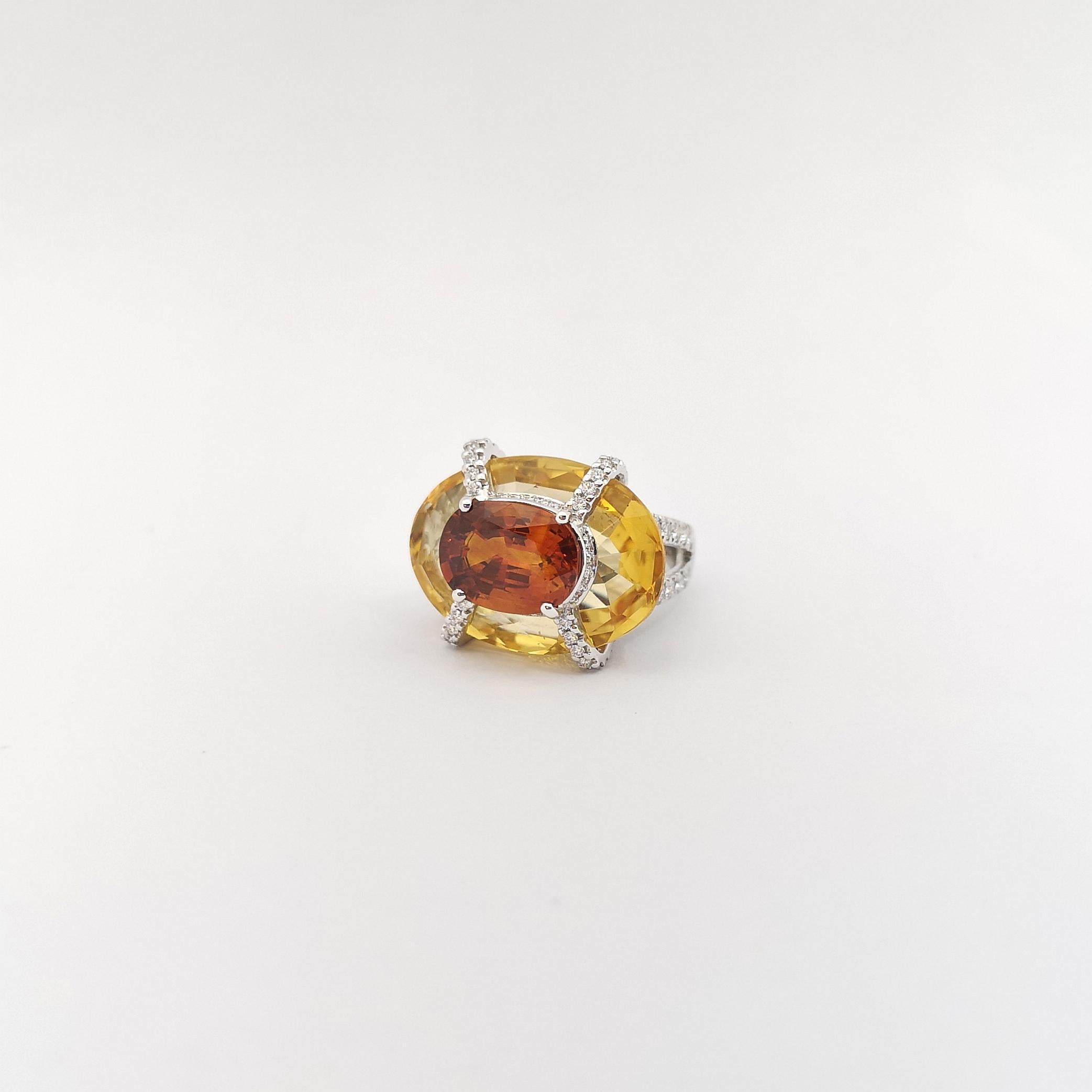 Bague en or blanc 18 carats, saphir jaune, citrine et diamants en vente 1