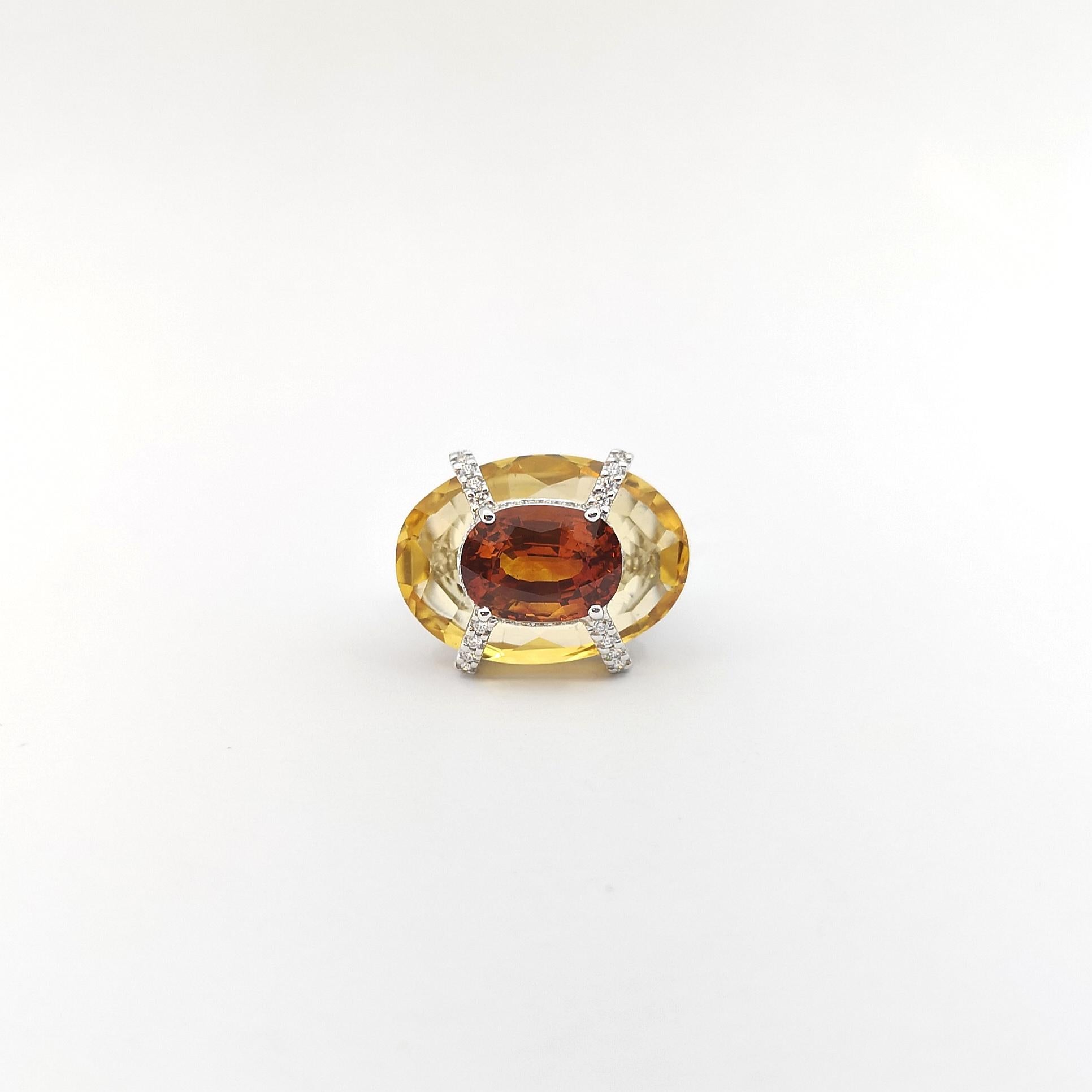 Bague en or blanc 18 carats, saphir jaune, citrine et diamants en vente 2