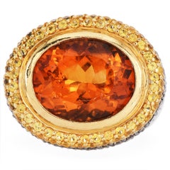 Yellow Sapphire Citrine Fancy diamond Gold Large Cocktail Ring