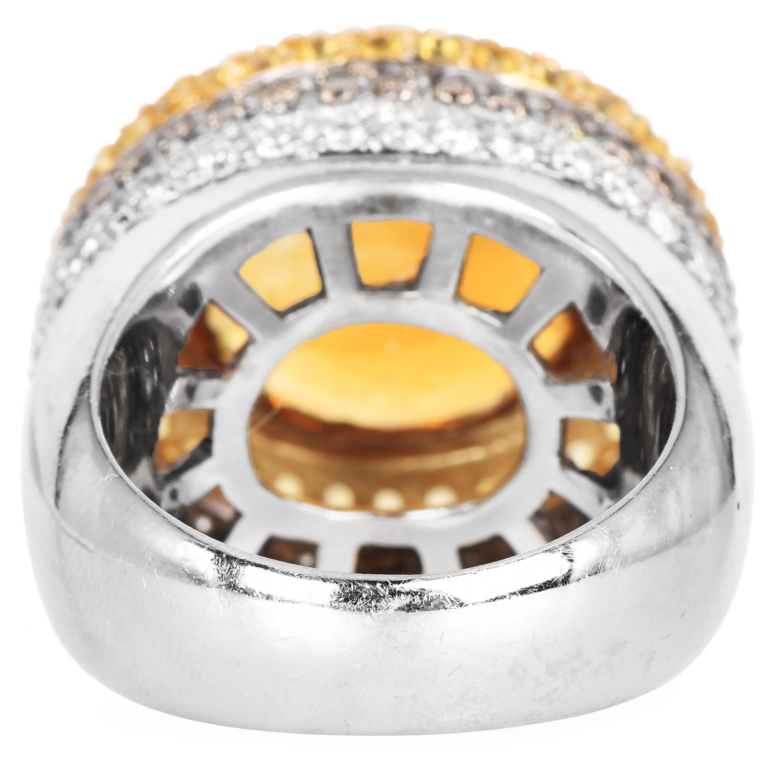 Women's Yellow Sapphire Citrine Fancy diamond Gold Large Cocktail Ring For Sale