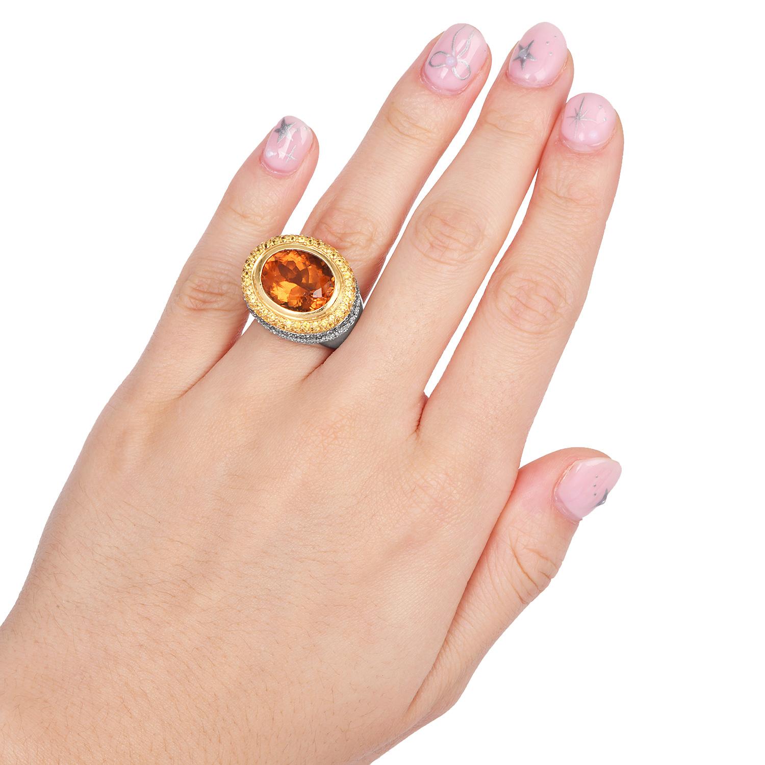 Yellow Sapphire Citrine Fancy diamond Gold Large Cocktail Ring For Sale 3