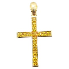 Yellow Sapphire Cross Pendant Set in 18 Karat Gold Settings