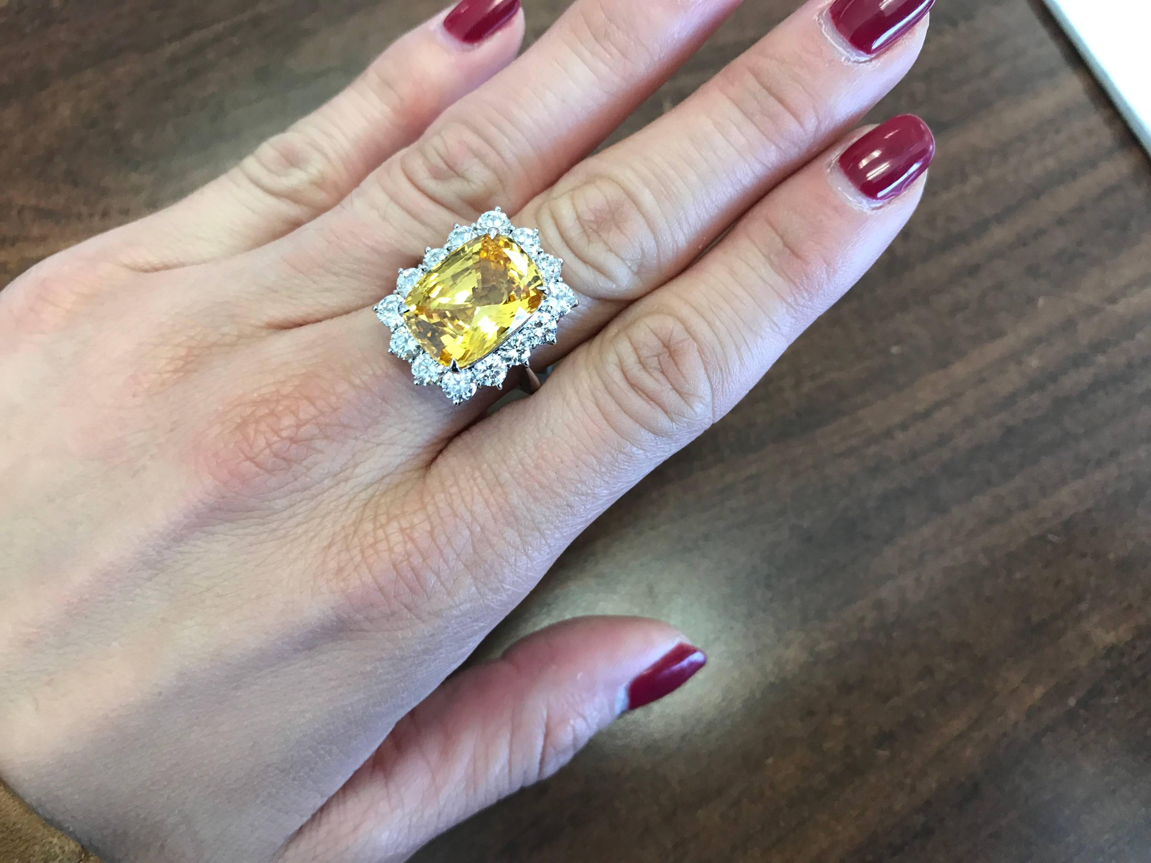 Yellow Sapphire Cushion and Diamond Cocktail Ring 1