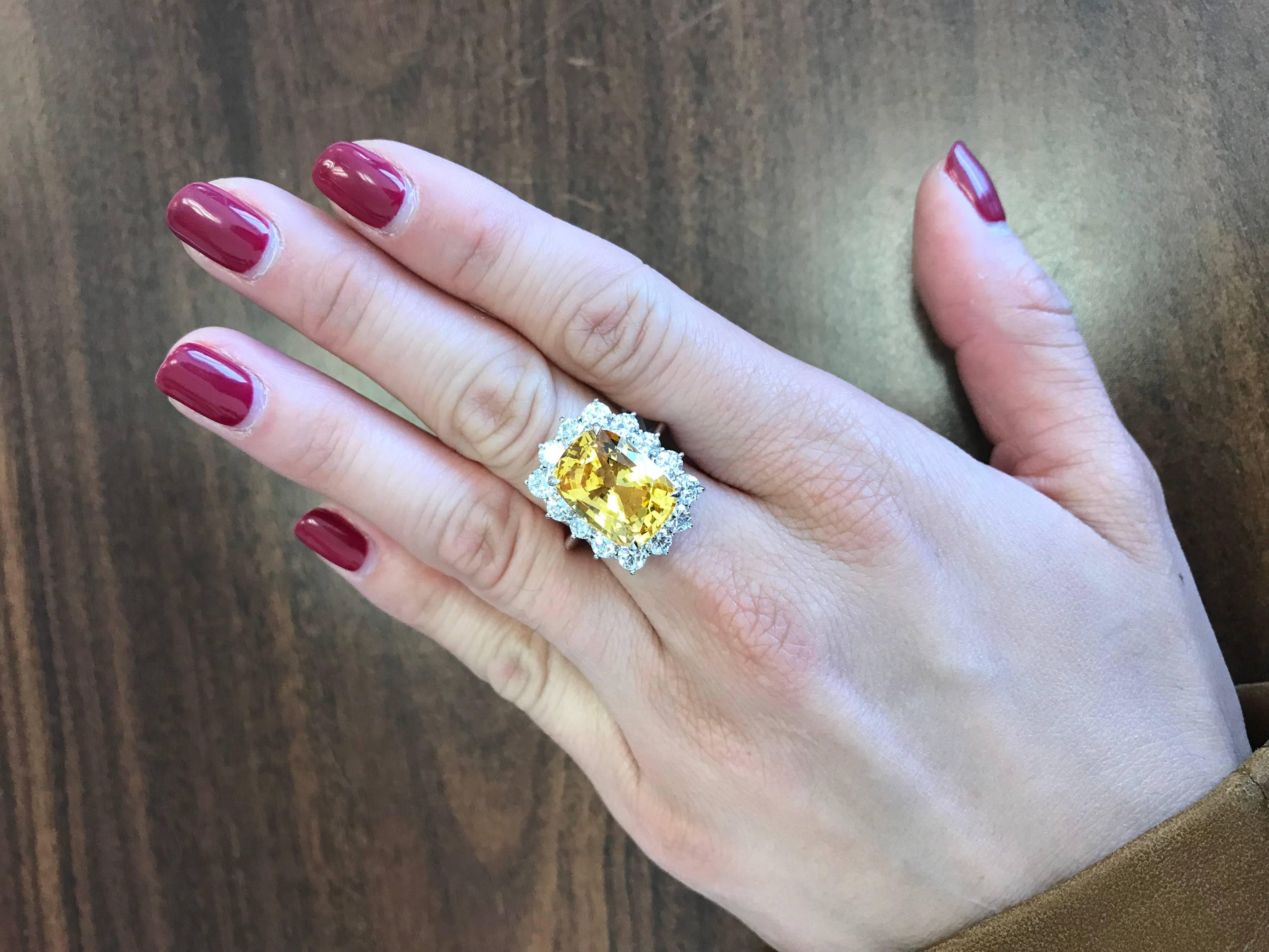 Yellow Sapphire Cushion and Diamond Cocktail Ring 2