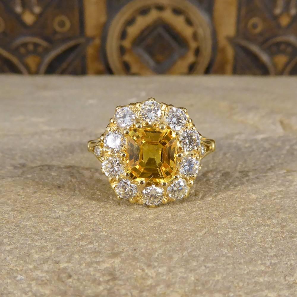 Yellow Sapphire Diamond 18 Carat Gold Cluster Engagement Ring 5