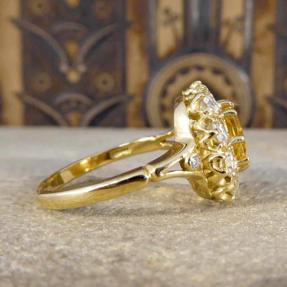 Modern Yellow Sapphire Diamond 18 Carat Gold Cluster Engagement Ring