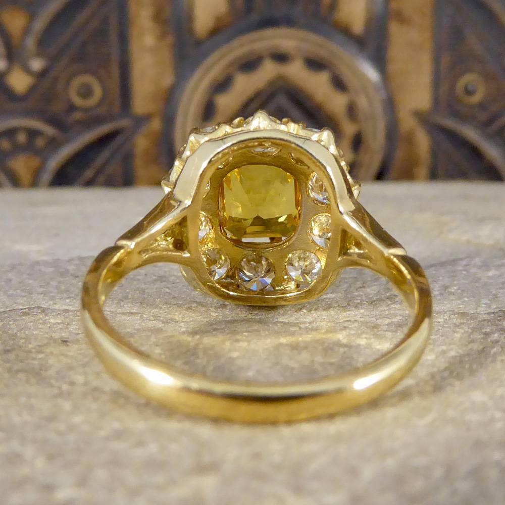 Yellow Sapphire Diamond 18 Carat Gold Cluster Engagement Ring In Good Condition In Yorkshire, West Yorkshire