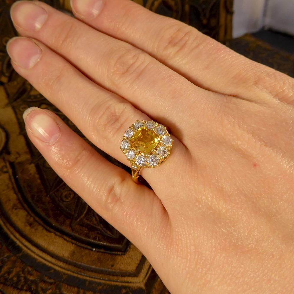Yellow Sapphire Diamond 18 Carat Gold Cluster Engagement Ring 2