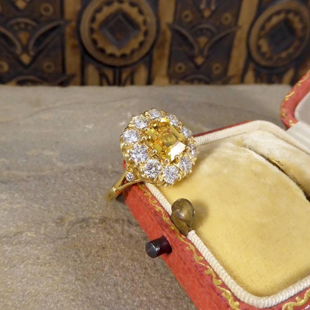 Yellow Sapphire Diamond 18 Carat Gold Cluster Engagement Ring 3