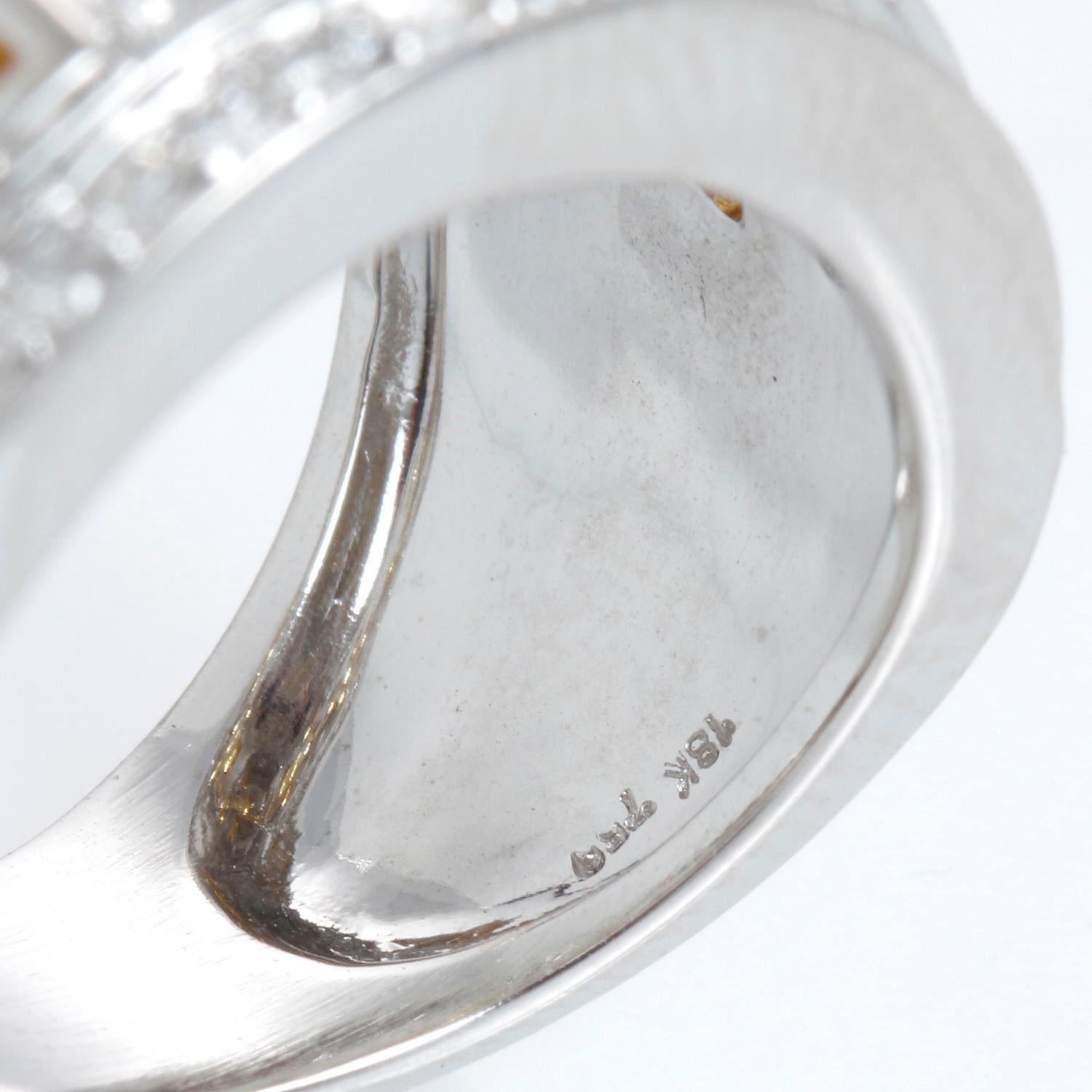 Yellow Sapphire & Diamond 18k White Gold Band Size 6 1/4 For Sale 1