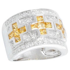 Yellow Sapphire & Diamond 18k White Gold Band Size 6 1/4