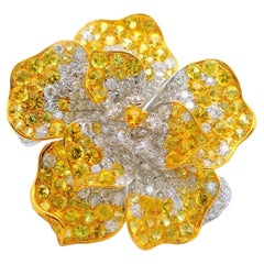 Anillo Cóctel Flor Zafiro Amarillo Diamante Oro Blanco 18k