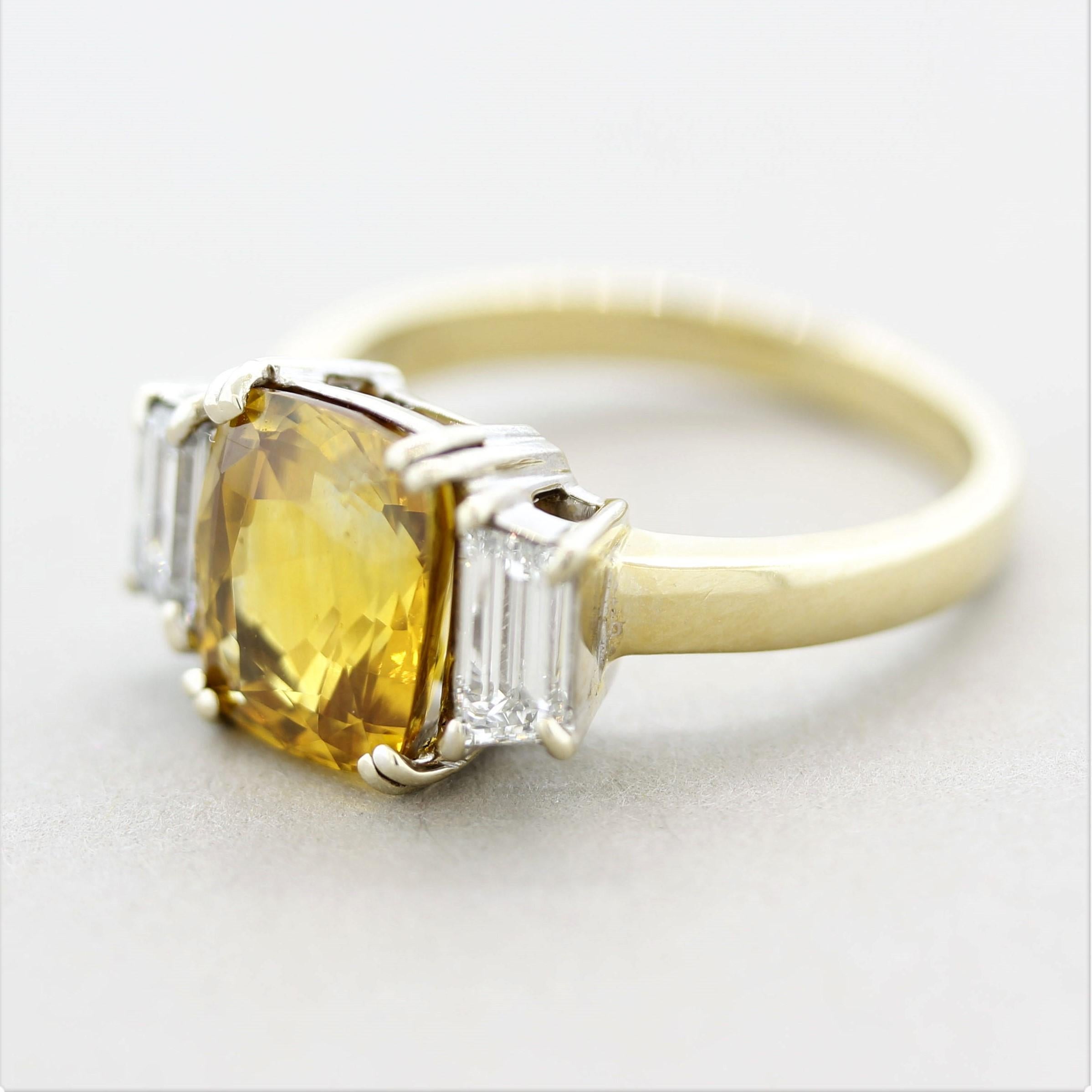 Mixed Cut Yellow Sapphire Diamond 3-Stone Gold Ring