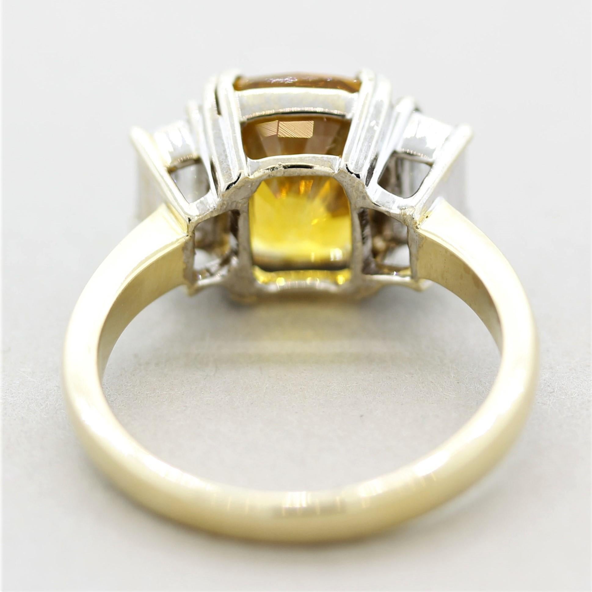 Yellow Sapphire Diamond 3-Stone Gold Ring In New Condition In Beverly Hills, CA