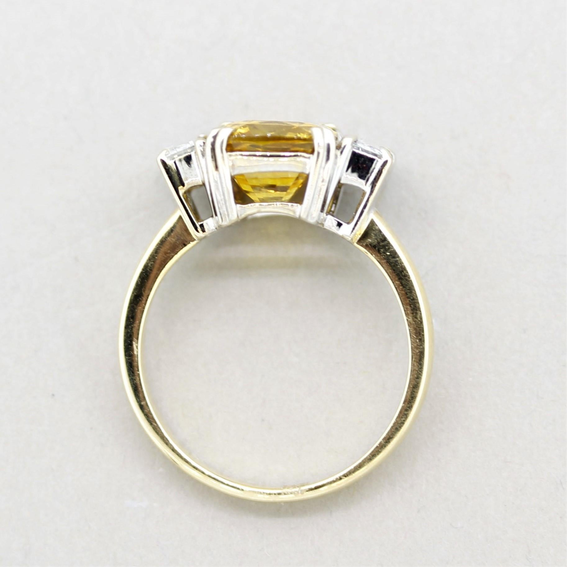 Yellow Sapphire Diamond 3-Stone Gold Ring 1