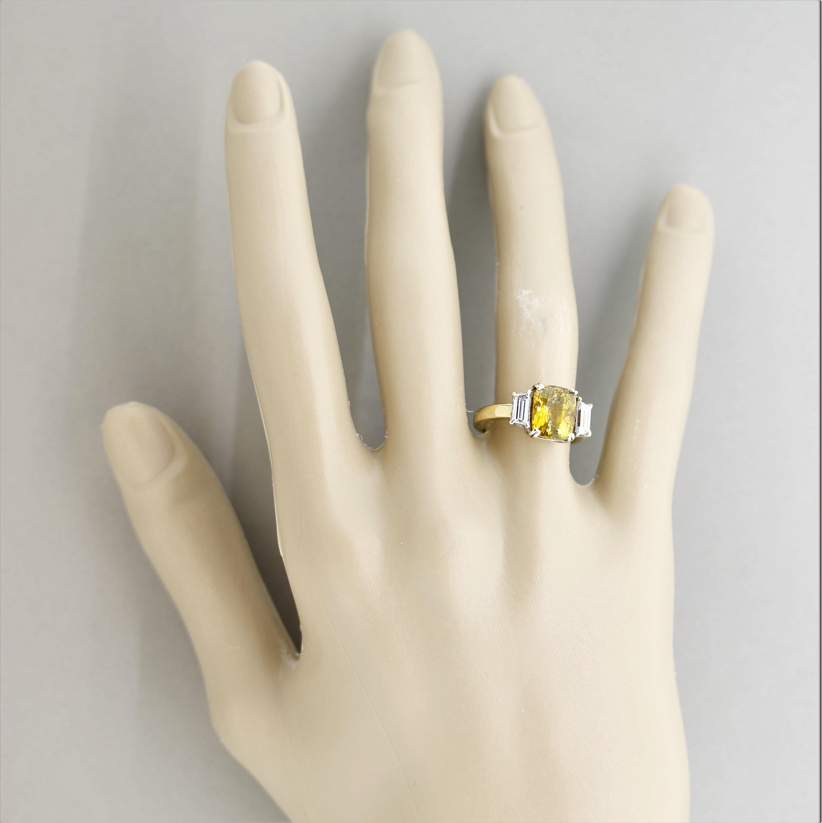 Yellow Sapphire Diamond 3-Stone Gold Ring 2