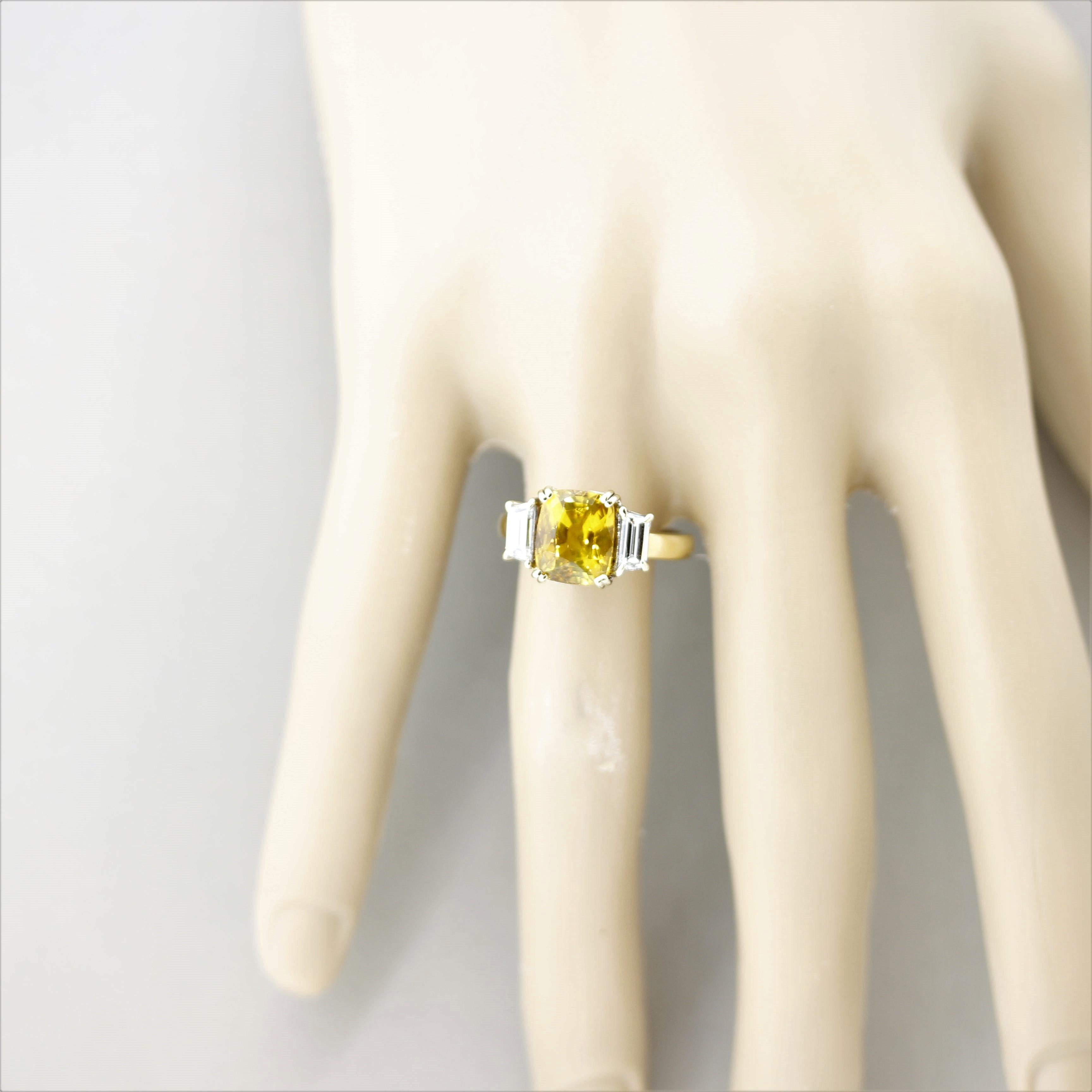 Yellow Sapphire Diamond 3-Stone Gold Ring 3