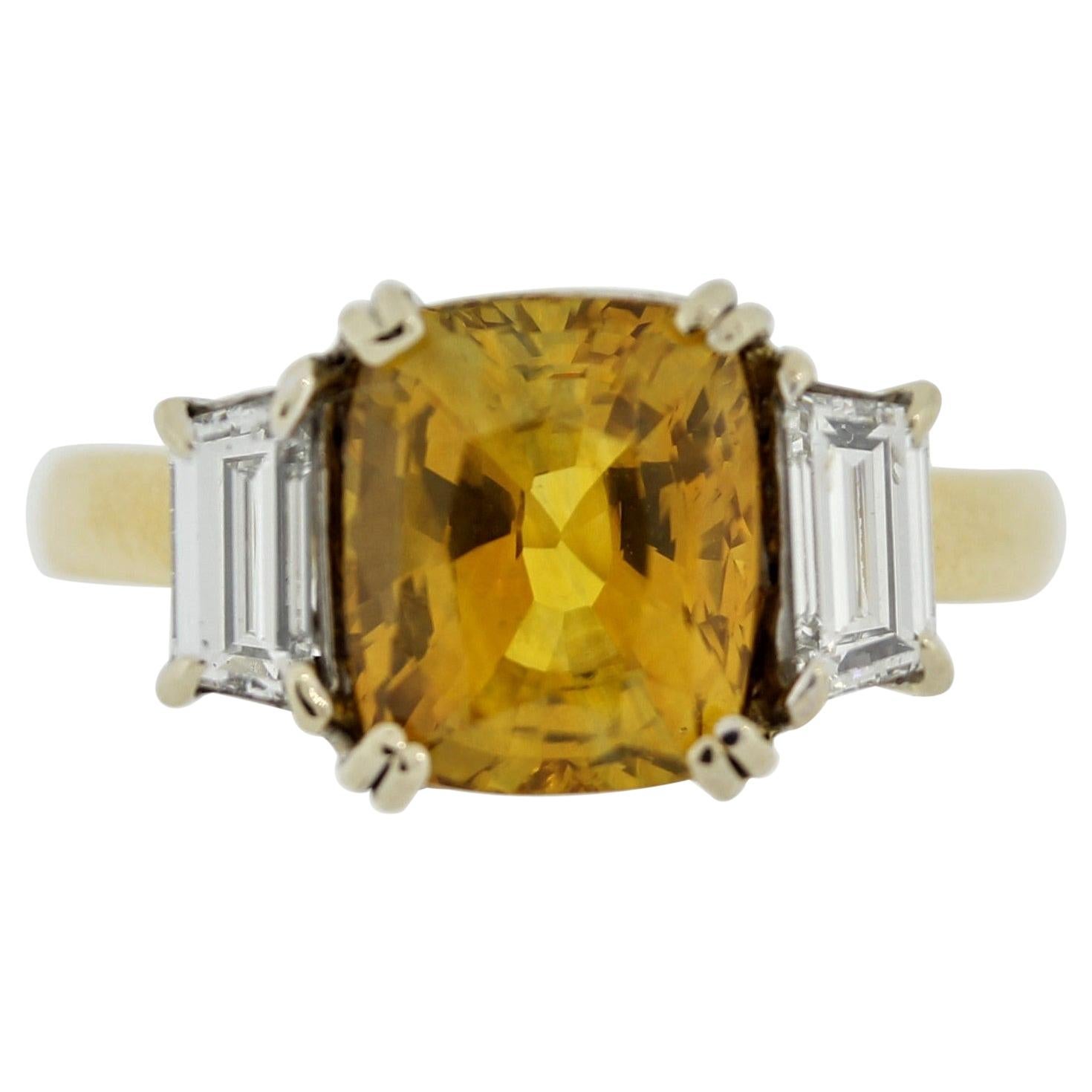 Yellow Sapphire Diamond 3-Stone Gold Ring