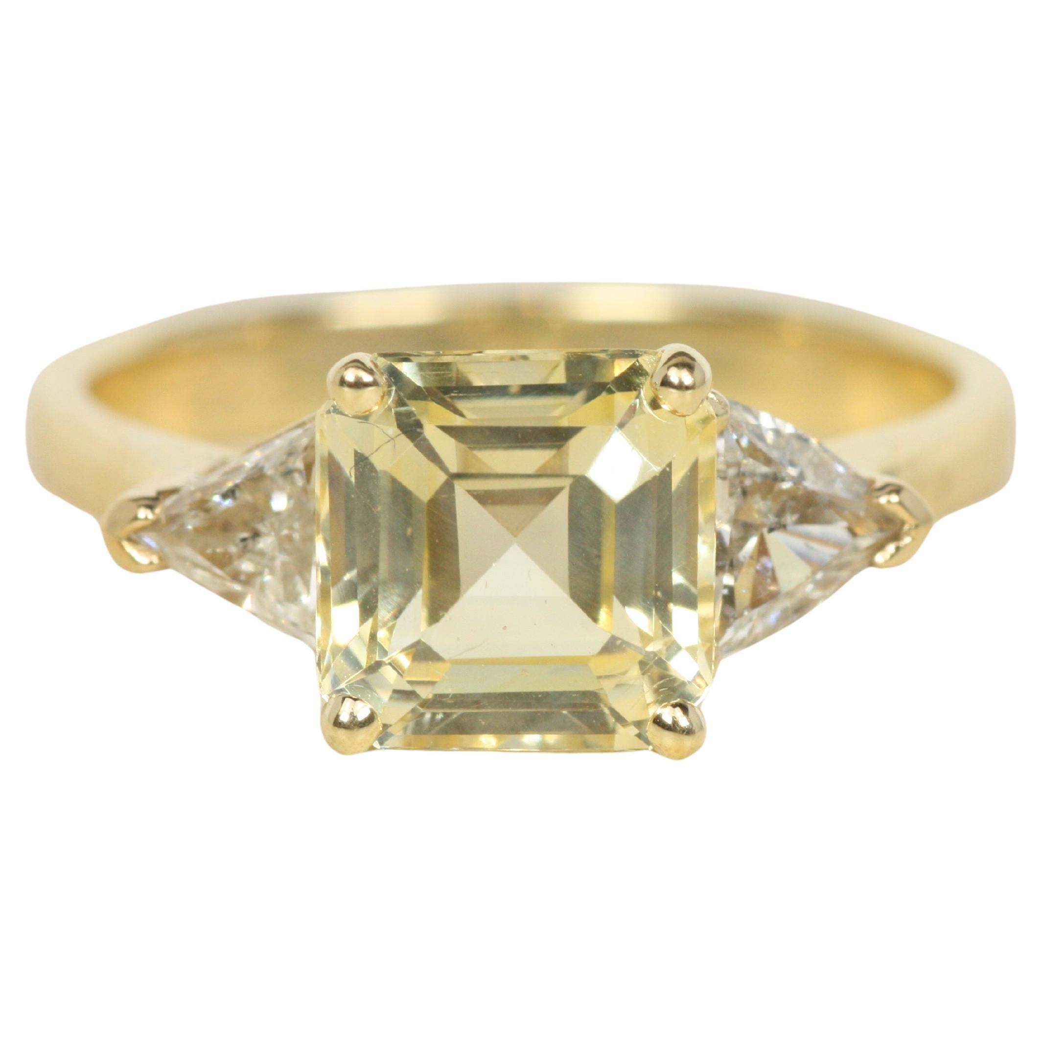 Zafiro Amarillo Diamante Anillo de 3 Piedras Oro Amarillo 14K, Compromiso No Tradicional