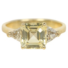 Zafiro Amarillo Diamante Anillo de 3 Piedras Oro Amarillo 14K, Compromiso No Tradicional