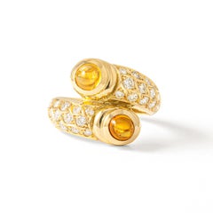 Yellow Sapphire, Diamond and Gold Ring