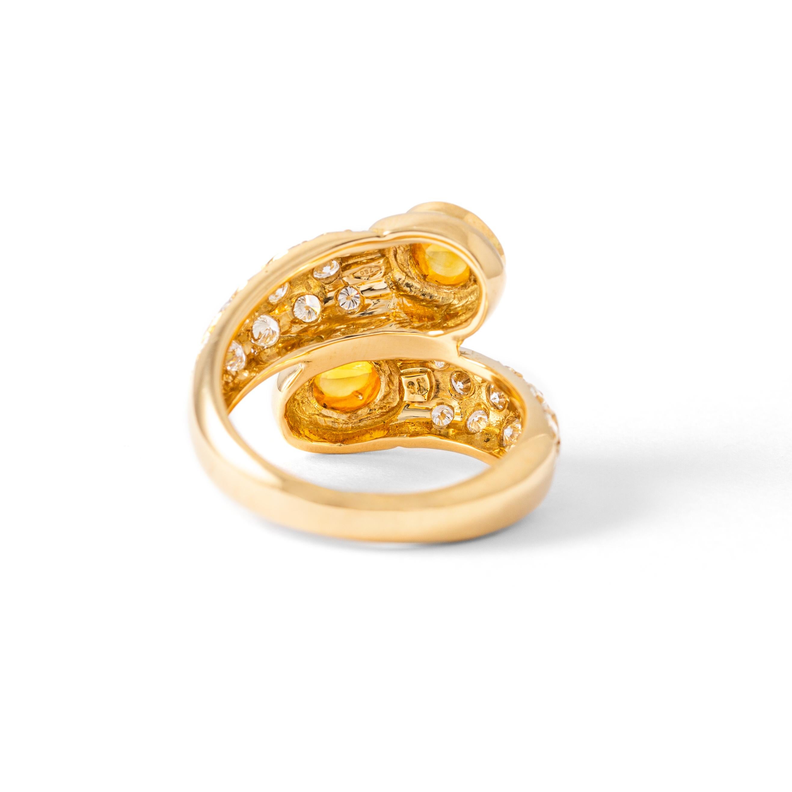 Gelber Saphir, Diamant und Gold Ring (Cabochon) im Angebot