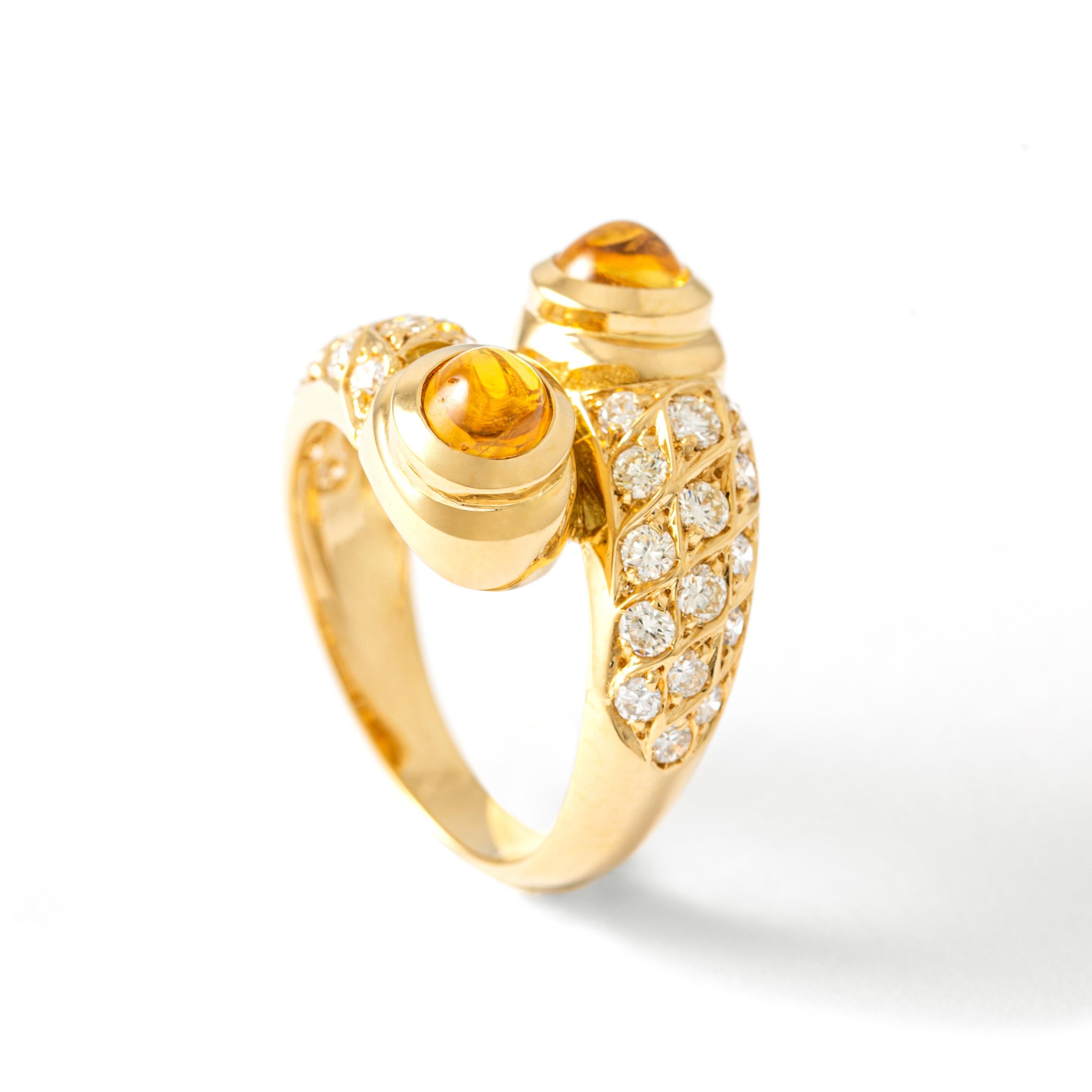 Gelber Saphir, Diamant und Gold Ring Damen im Angebot