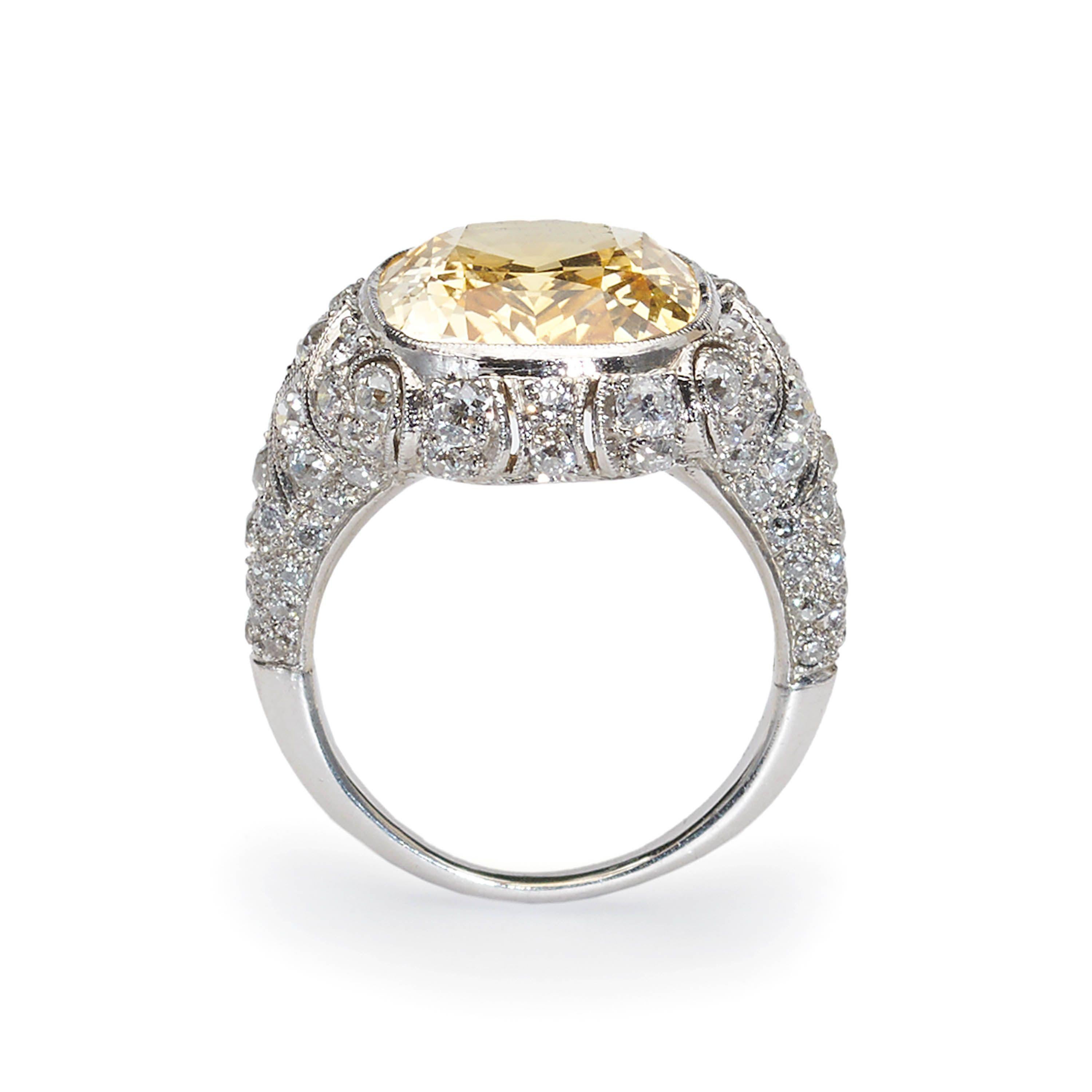 Mixed Cut Yellow Sapphire, Diamond And Platinum Dress Ring, 13.20 Carats For Sale