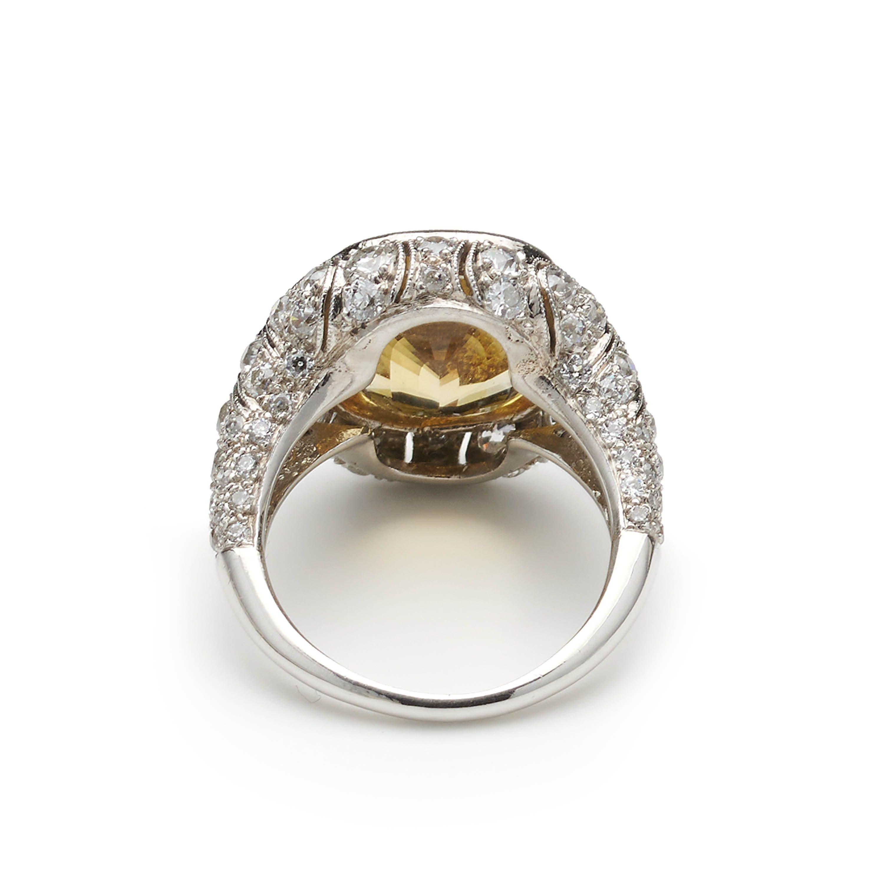 Yellow Sapphire, Diamond And Platinum Dress Ring, 13.20 Carats In Good Condition For Sale In London, GB