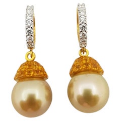 Yellow Sapphire, Diamond and South Sea Pearl Earrings in 18 Karat Gold Settings