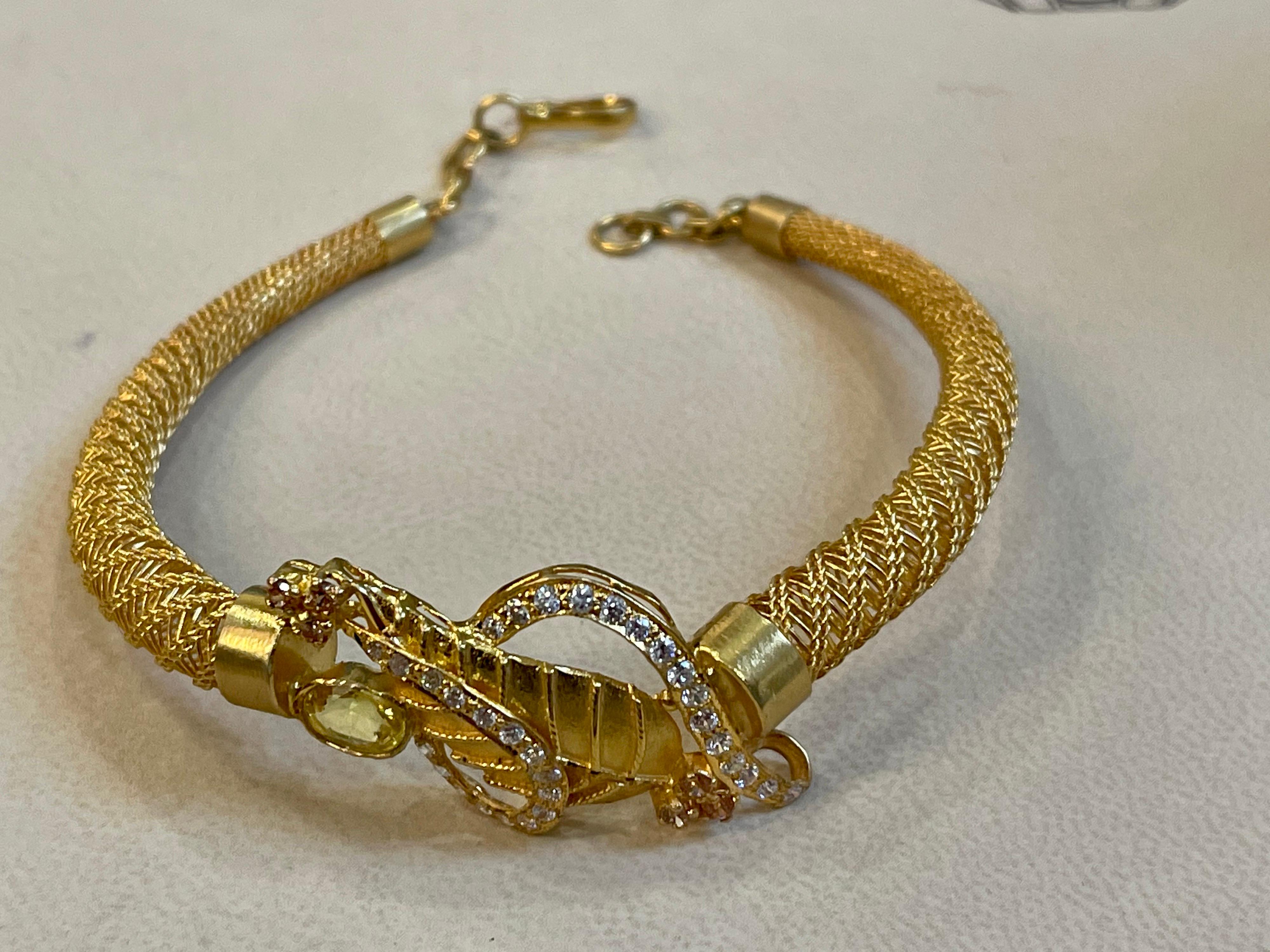 Yellow Sapphire and Diamond Bangle or Bracelet in 22 Karat Yellow Gold 20.8 Gram In Excellent Condition In New York, NY