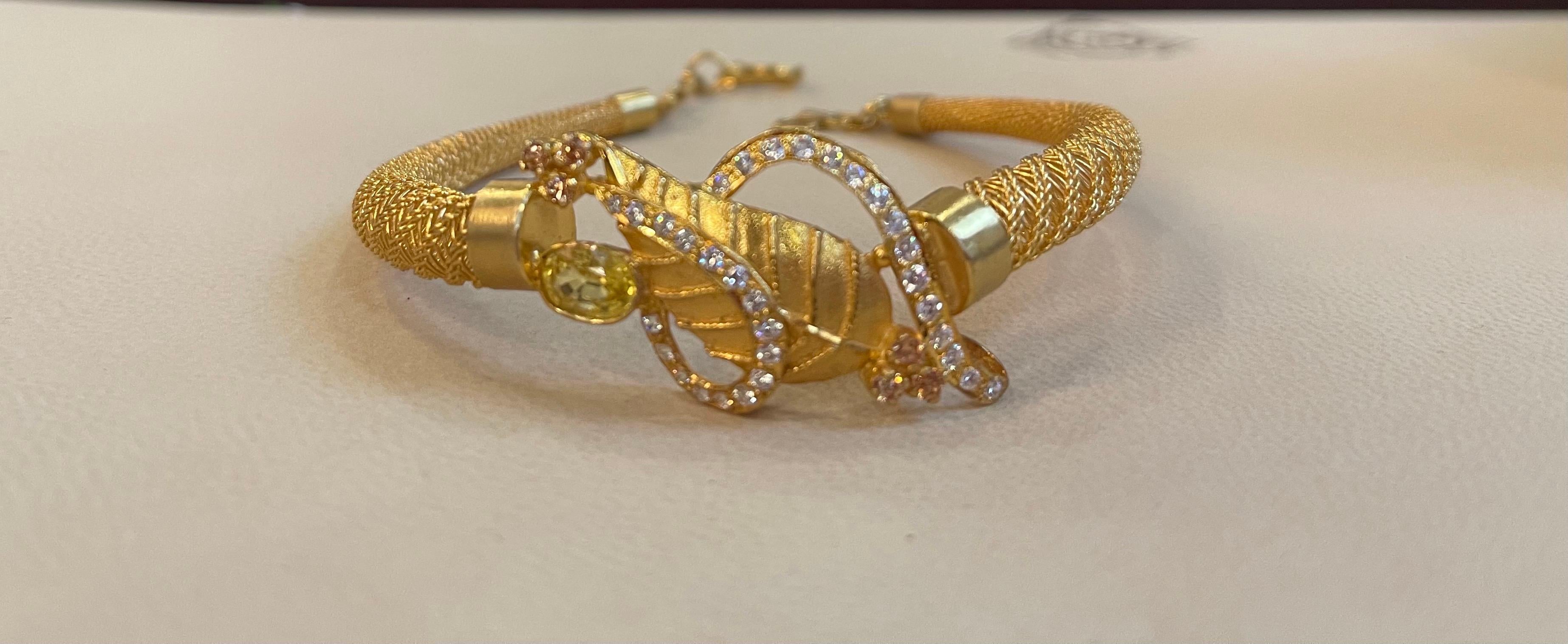 Yellow Sapphire and Diamond Bangle or Bracelet in 22 Karat Yellow Gold 20.8 Gram 2