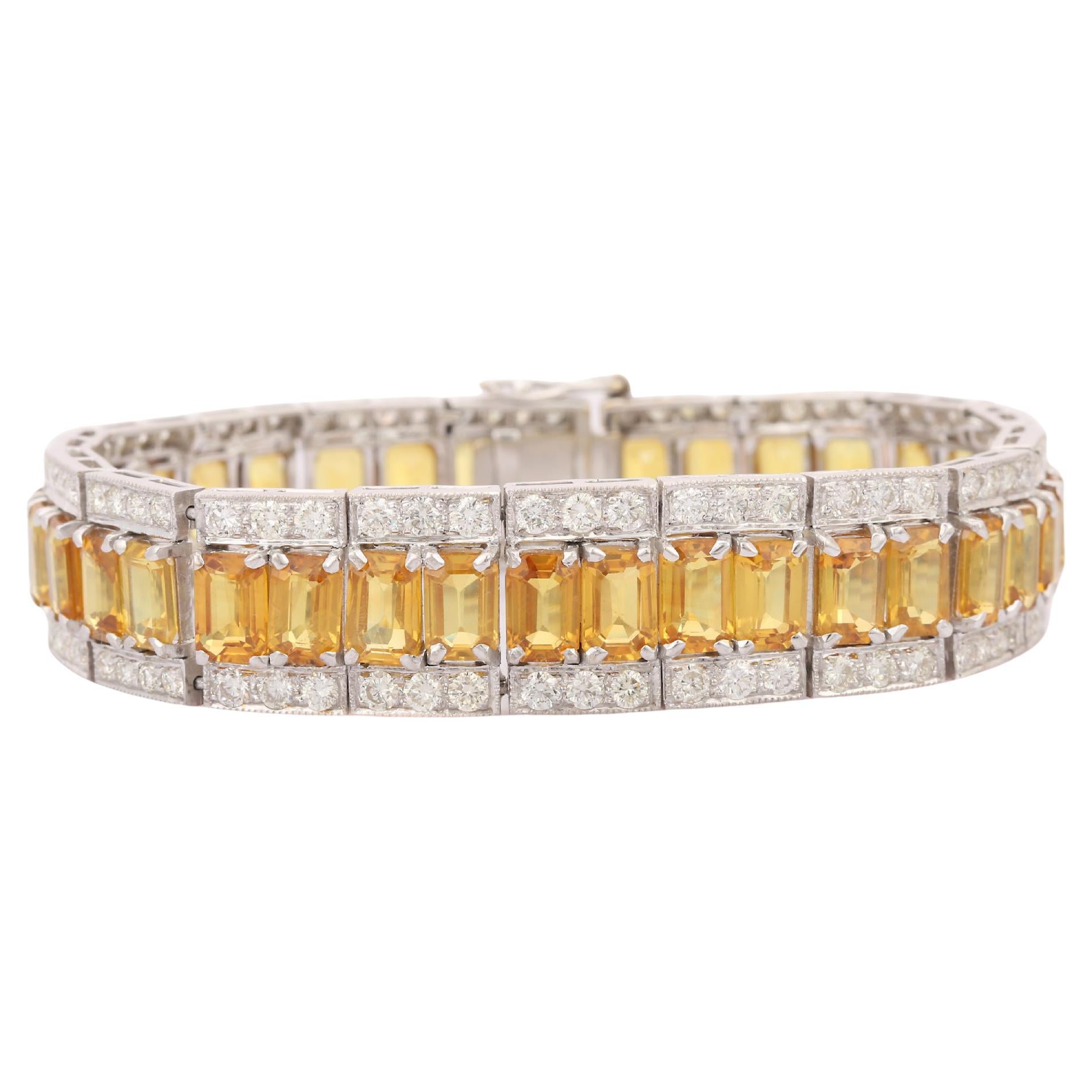 Bracelet en or blanc massif 18 carats avec saphir jaune de 37,87 carats et diamants de 5,34 carats
