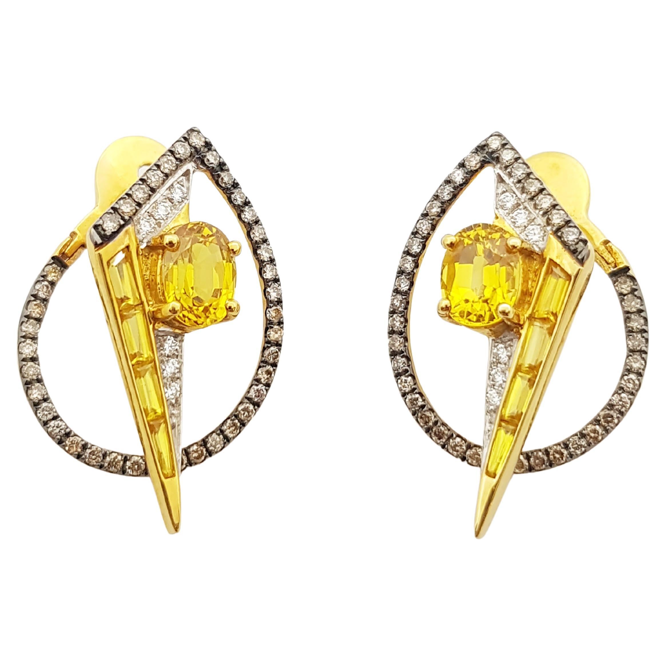 Yellow Sapphire, Diamond, Brown Diamond Earrings in 18K Gold by Kavant & Sharart For Sale