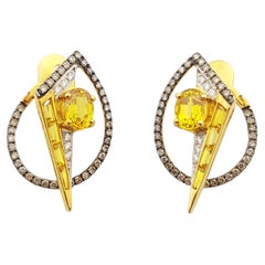 Yellow Sapphire, Diamond, Brown Diamond Earrings in 18K Gold by Kavant & Sharart