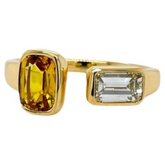 Yellow Sapphire & Diamond Bypass Ring in 18k Yellow Gold