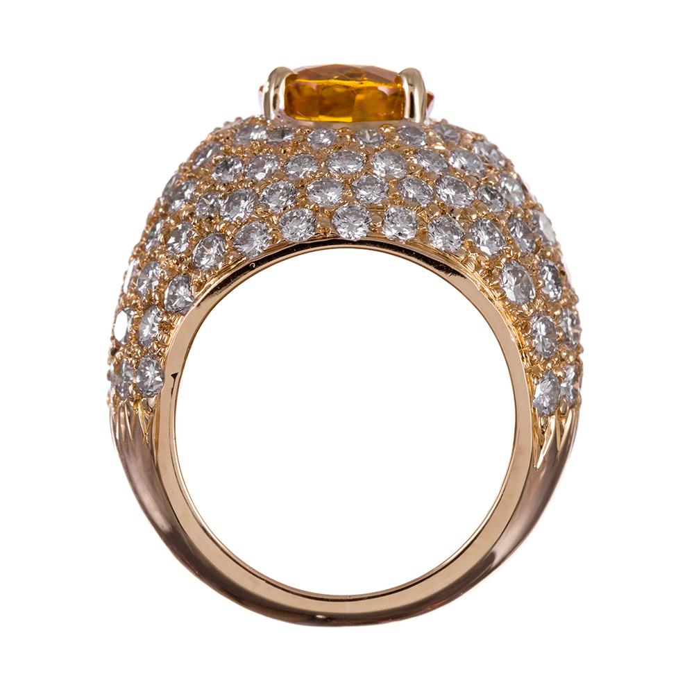 Women's or Men's Yellow Sapphire and Diamond Dome Ring