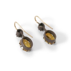 Dainty Yellow Sapphire Old Mine Diamond Drop Earrings