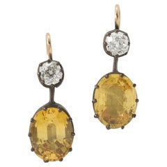 Dainty Yellow Sapphire Old Mine Diamond Drop Earrings