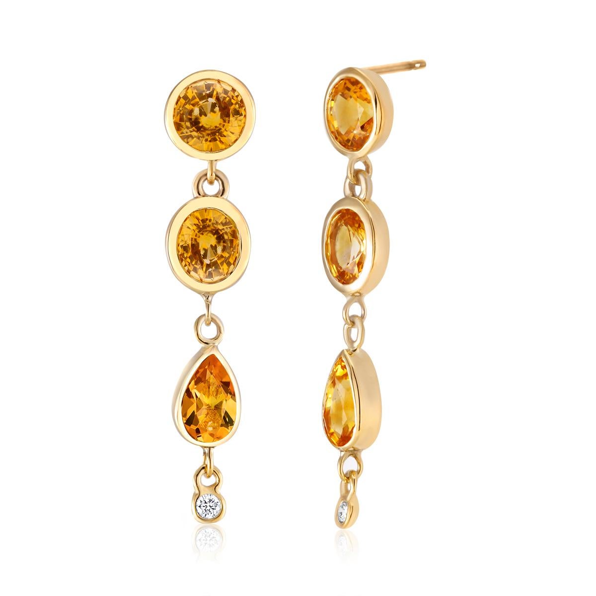 Pear Cut Diamond and Yellow Sapphire Gold Drop Earrings Weighing 6.33 Carat